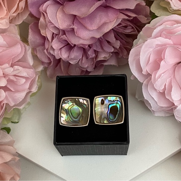 Elegant Abalone Shell Square Silver Cufflinks - Picture 4 of 16